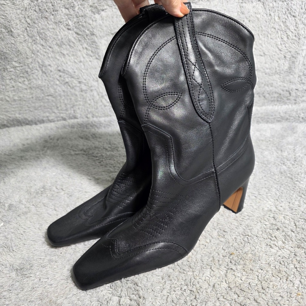 Steve Madden Josephine Black Leather Square Toe Heel Cowboy Boots Women's 10 NEW